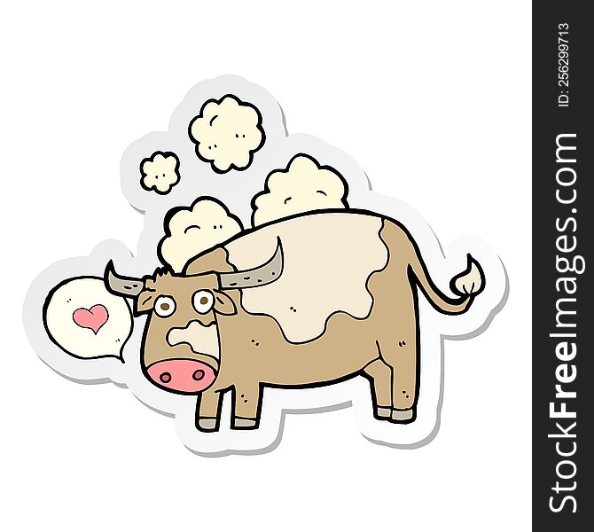 sticker of a cartoon cow with love heart