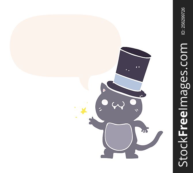 Cartoon Cat Wearing Top Hat And Speech Bubble In Retro Style