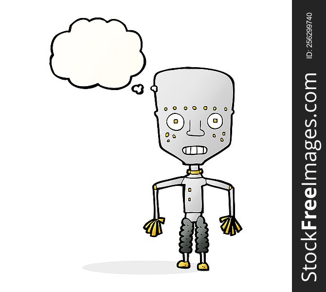 funny cartoon robot with thought bubble