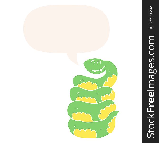 cartoon snake with speech bubble in retro style