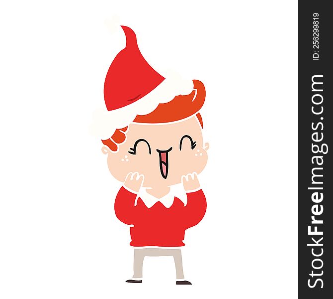 Flat Color Illustration Of A Laughing Boy Wearing Santa Hat