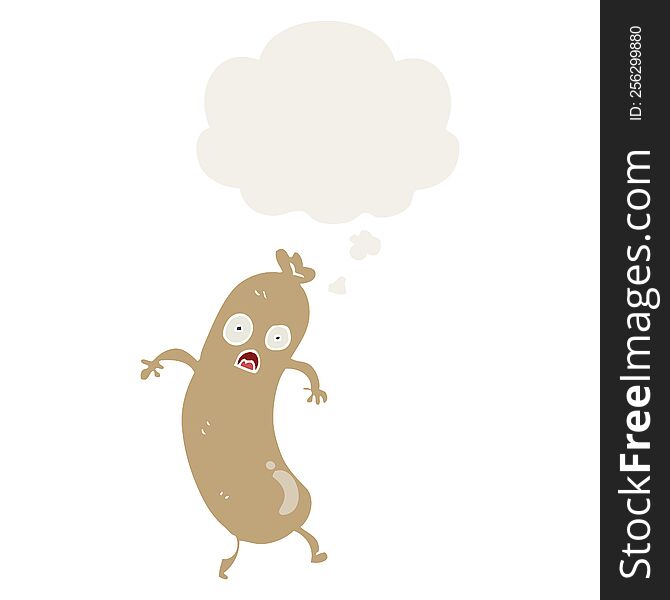 cartoon sausage with thought bubble in retro style