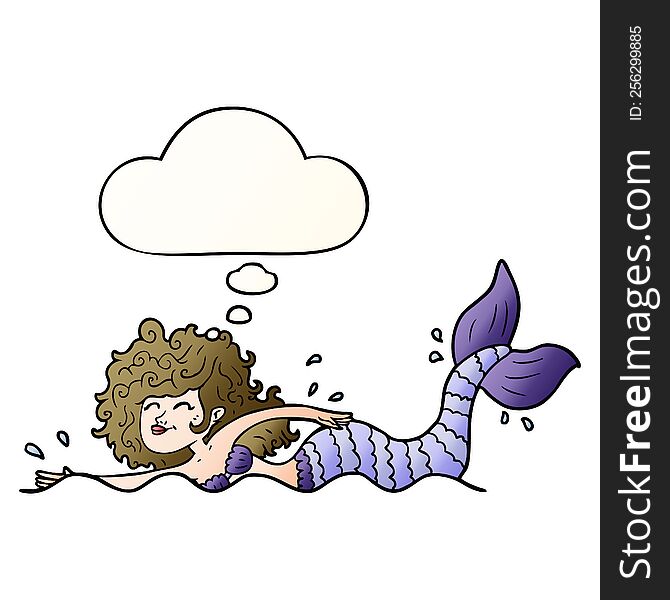 Cartoon Mermaid And Thought Bubble In Smooth Gradient Style