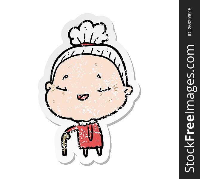 Distressed Sticker Of A Cartoon Old Lady