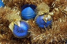 Blue Christmas Balls On A Tinsel Stock Photos Blue Christmas Balls On A Tinsel Stock Photos