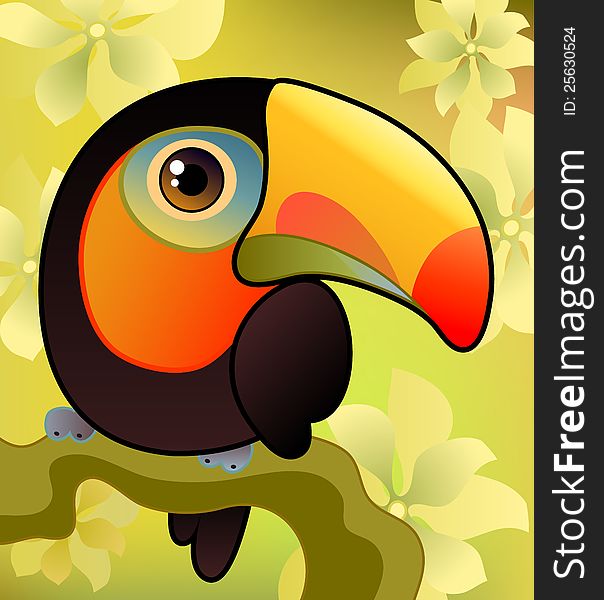 Vector illustration of a toucan on the branch. Vector illustration of a toucan on the branch