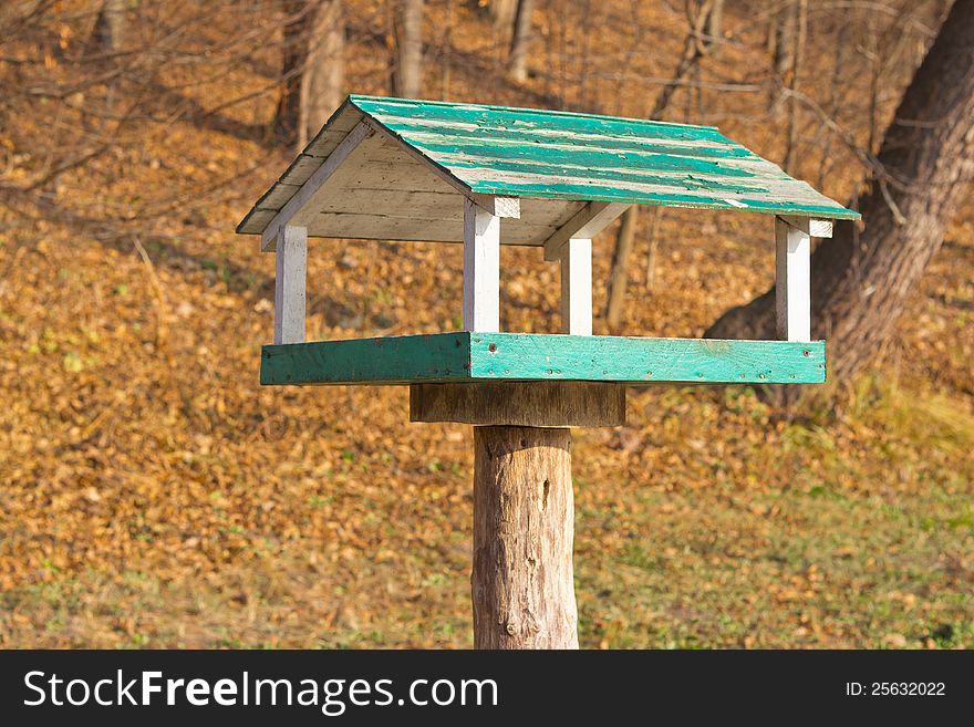 Wooden Bird Feeder In The Park