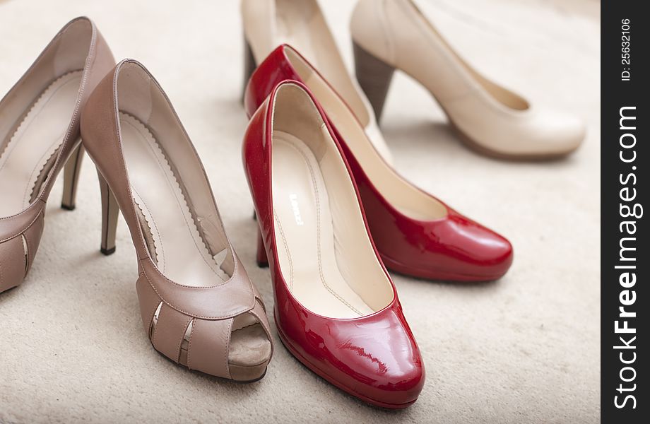 Three pairs of elegant woman's shoes. Three pairs of elegant woman's shoes