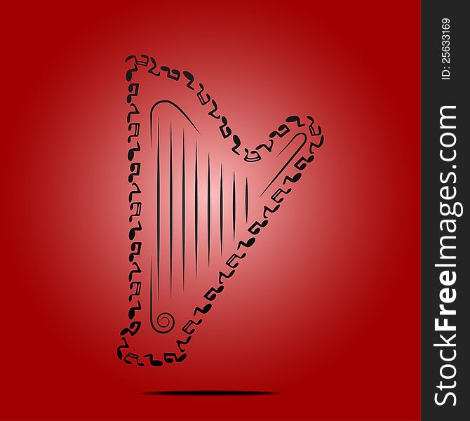 Harp with notes, vector illustration
