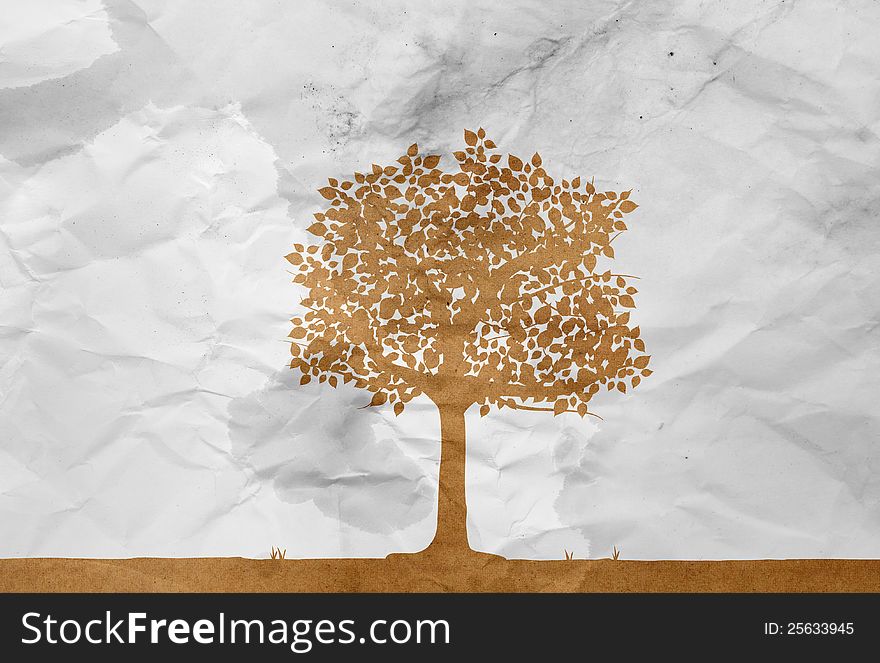 Tree On White Wrinkle Paper