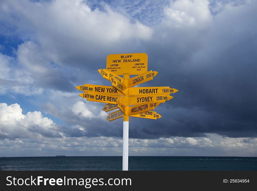 Bluff Landmark Signpost, New Zealand