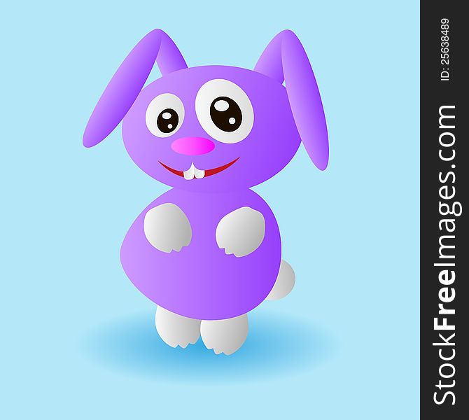 Funny purple bunny isolated on a blue background