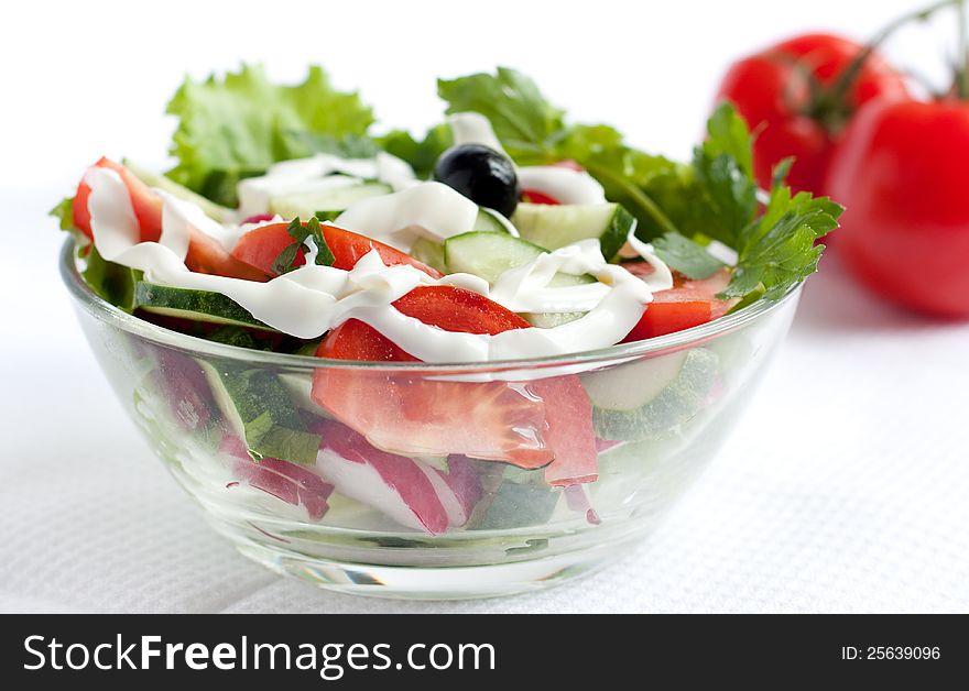 Fresh vegetable salad with mayonnaise