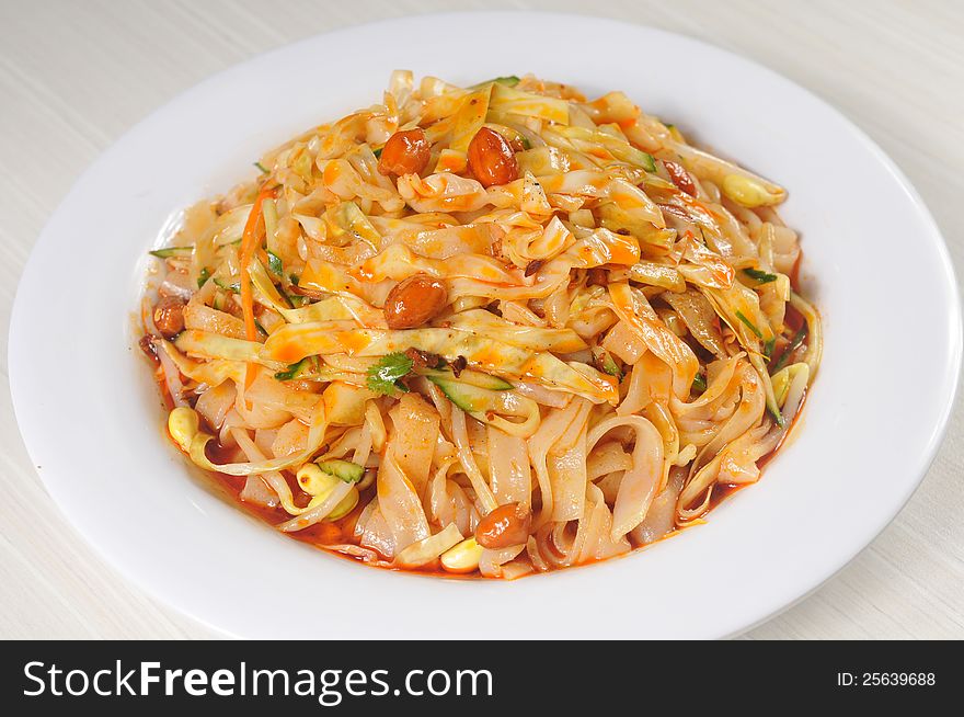 China Sichuan style noodles with Peanuts and pickles. China Sichuan style noodles with Peanuts and pickles