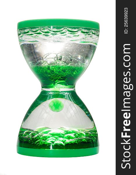 A lava hour glass with green bubbles isolated on a white background