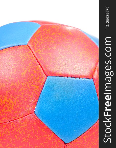 A close-up of a kids’ red and blue ball. A close-up of a kids’ red and blue ball