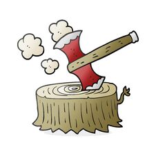 Free Cartoon Tree Stump And Axe Royalty Free Stock Image - 256301036