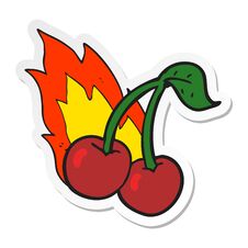 Sticker Of A Cartoon Flaming Cherries Stock Image