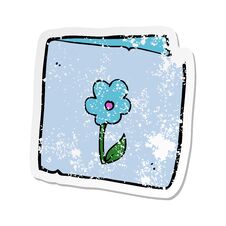 Retro Distressed Sticker Of A Cartoon Flower Greeting Card Stock Images