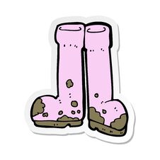 Sticker Of A Cartoon Muddy Boots Stock Photo