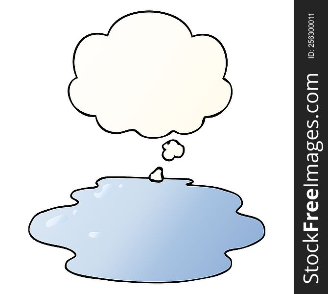 cartoon puddle of water with thought bubble in smooth gradient style