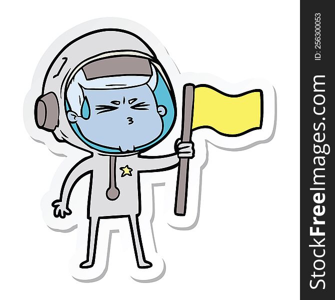 Sticker Of A Cartoon Stressed Astronaut