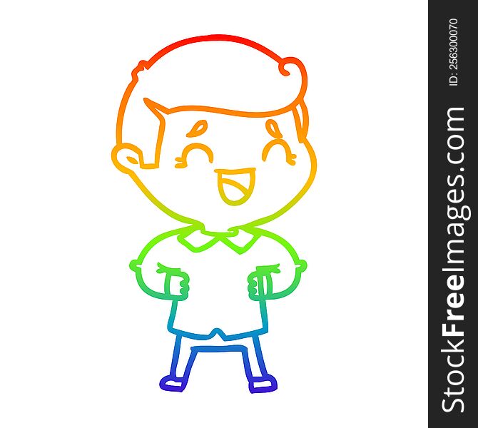 rainbow gradient line drawing of a cartoon laughing man