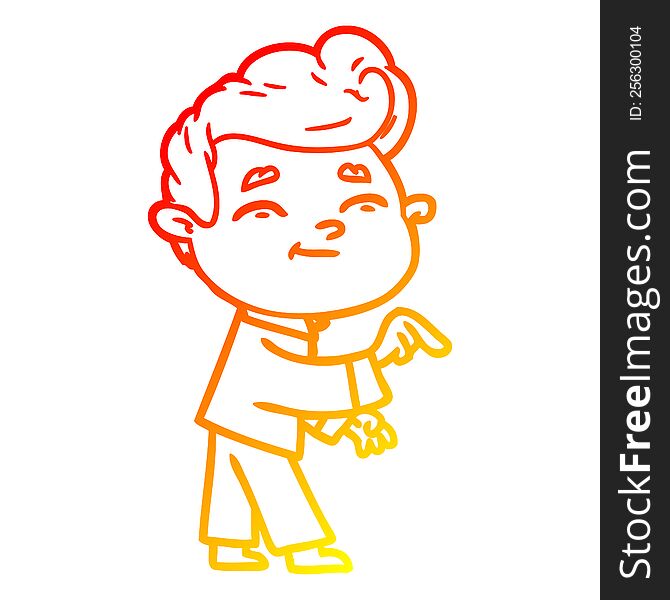 Warm Gradient Line Drawing Happy Cartoon Man Pointing