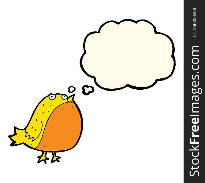 cartoon fat bird with thought bubble