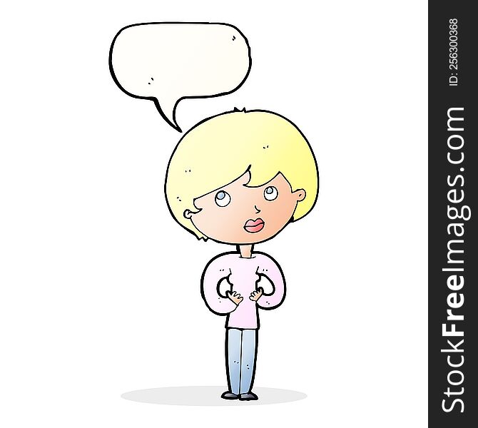 Cartoon Woman Making Who Me Gesture With Speech Bubble