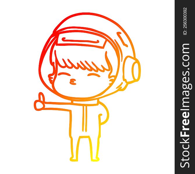 warm gradient line drawing of a cartoon curious astronaut giving thumbs up