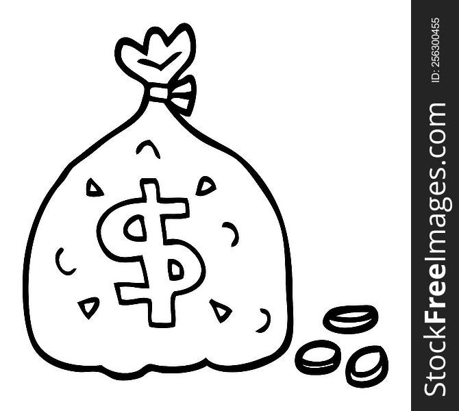 line drawing cartoon bag of money