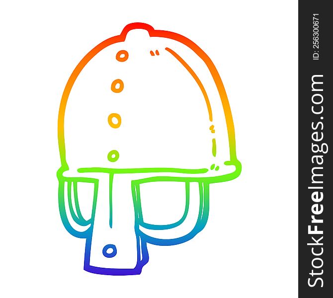 rainbow gradient line drawing of a cartoon medieval helmet
