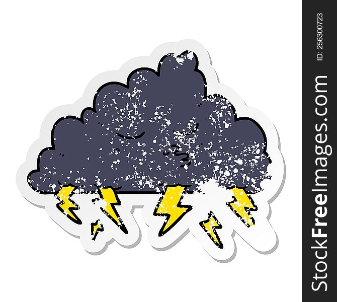 Distressed Sticker Of A Cartoon Storm Cloud