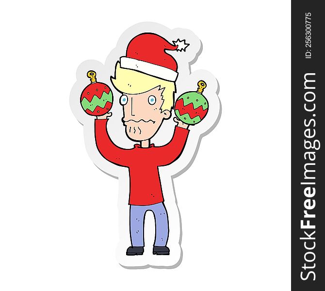 sticker of a cartoon man with christmas baubles