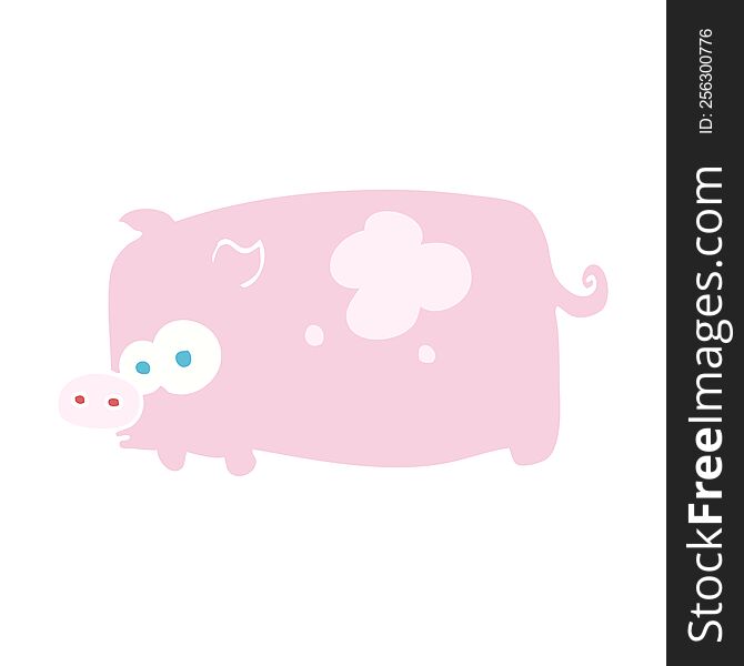 Flat Color Illustration Of A Cartoon Pig