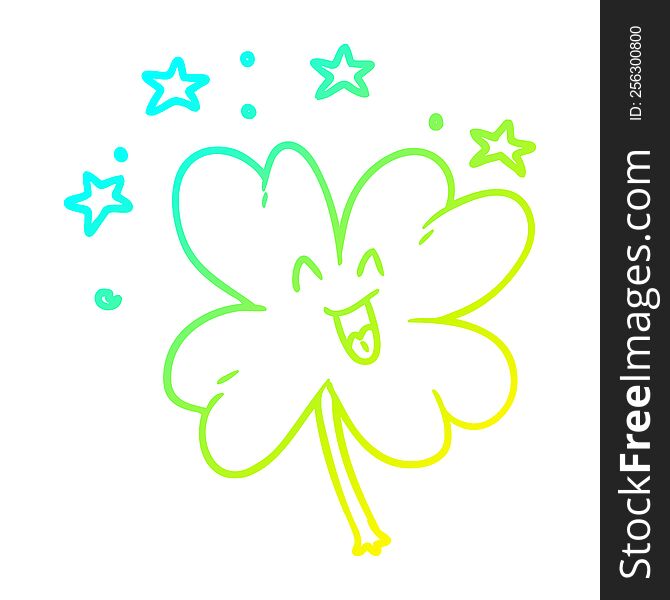 Cold Gradient Line Drawing Happy Cartoon Four Leaf Clover