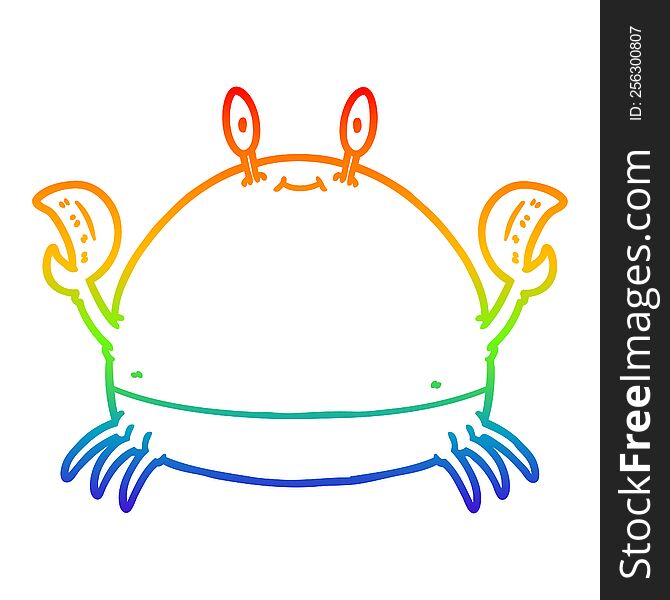 rainbow gradient line drawing of a cartoon crab