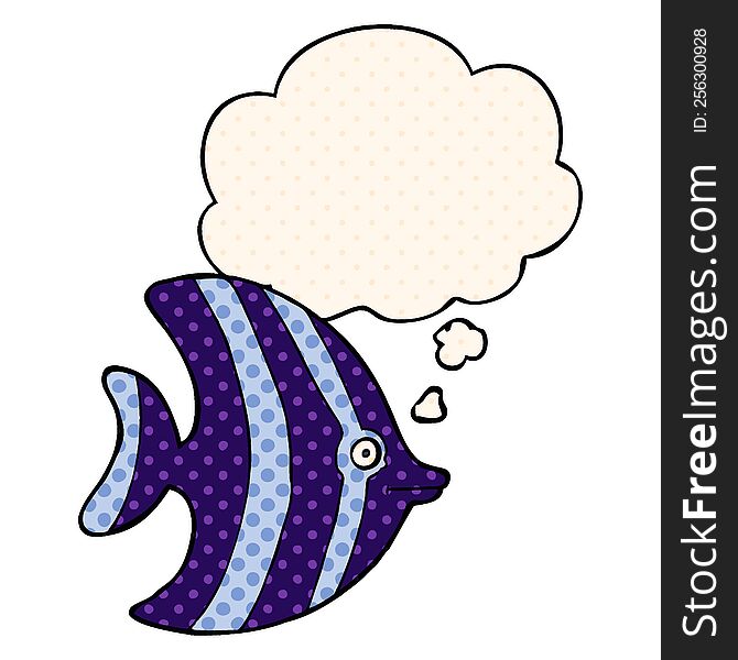 cartoon angel fish with thought bubble in comic book style