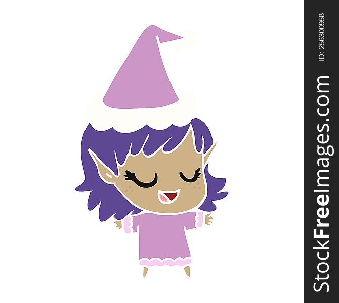 happy hand drawn flat color illustration of a elf girl wearing santa hat. happy hand drawn flat color illustration of a elf girl wearing santa hat