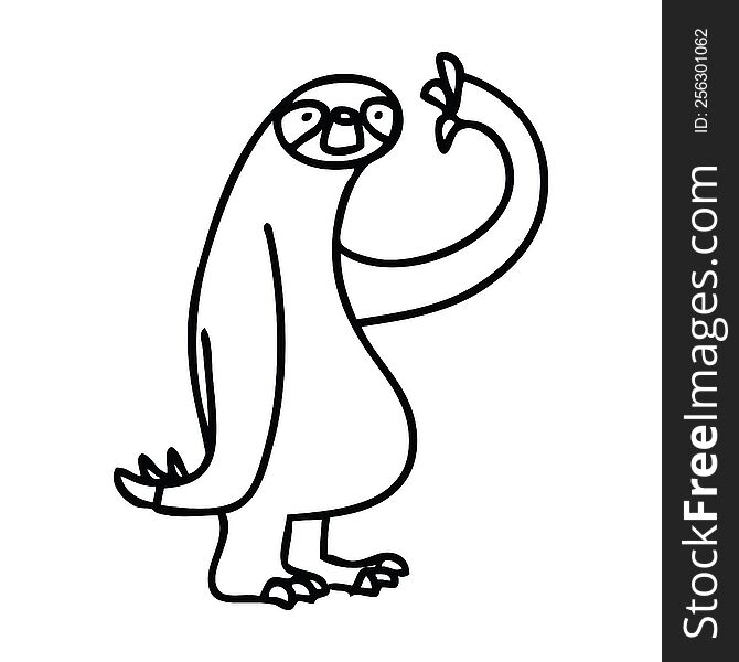 Quirky Line Drawing Cartoon Sloth