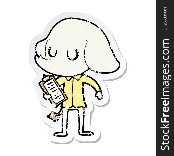 Distressed Sticker Of A Cute Cartoon Elephant