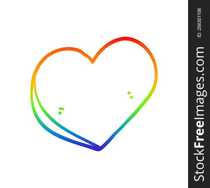 rainbow gradient line drawing of a cartoon love heart