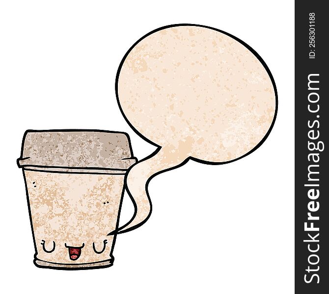 Cartoon Coffee Cup And Speech Bubble In Retro Texture Style