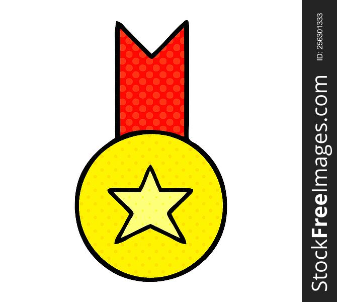 Comic Book Style Cartoon Gold Medal