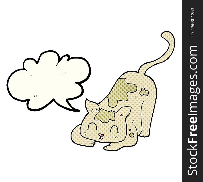 freehand drawn comic book speech bubble cartoon cat playing