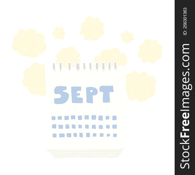 flat color illustration of a cartoon calendar showing month of September