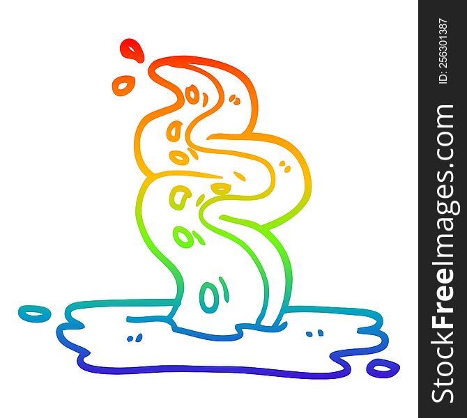 rainbow gradient line drawing of a cartoon spooky tentacle
