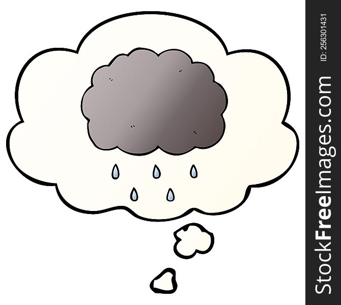 cartoon cloud raining with thought bubble in smooth gradient style