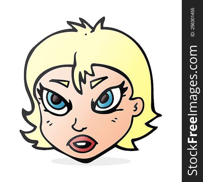 freehand drawn cartoon angry female face